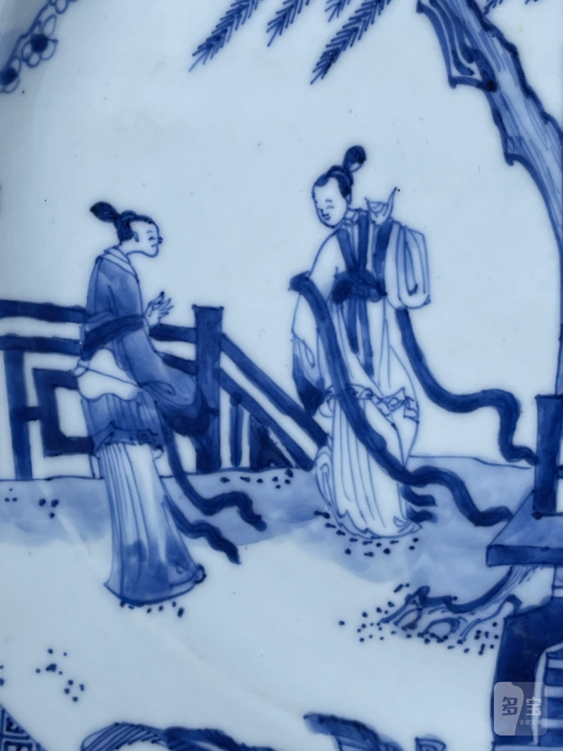 清康熙 青花听琴图大盘 - 图3